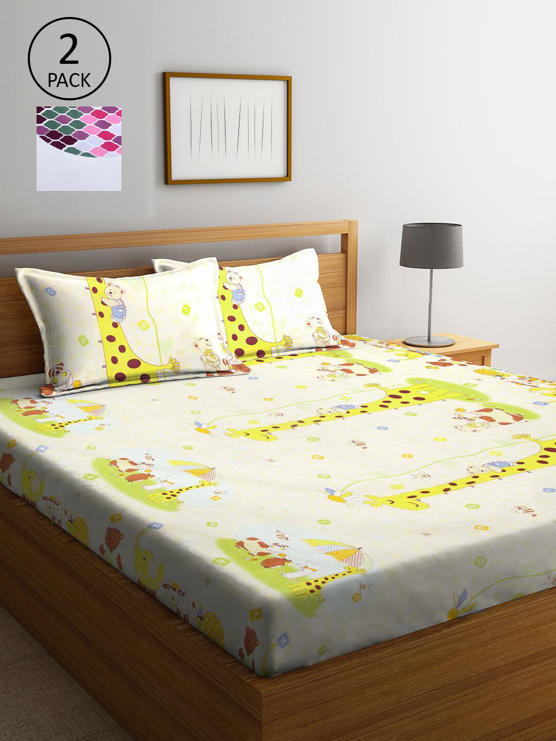 

KLOTTHE Multicoloured 210 TC Printed Set of 2 King Cotton Bedsheet with 4 Pillow Covers, Multi