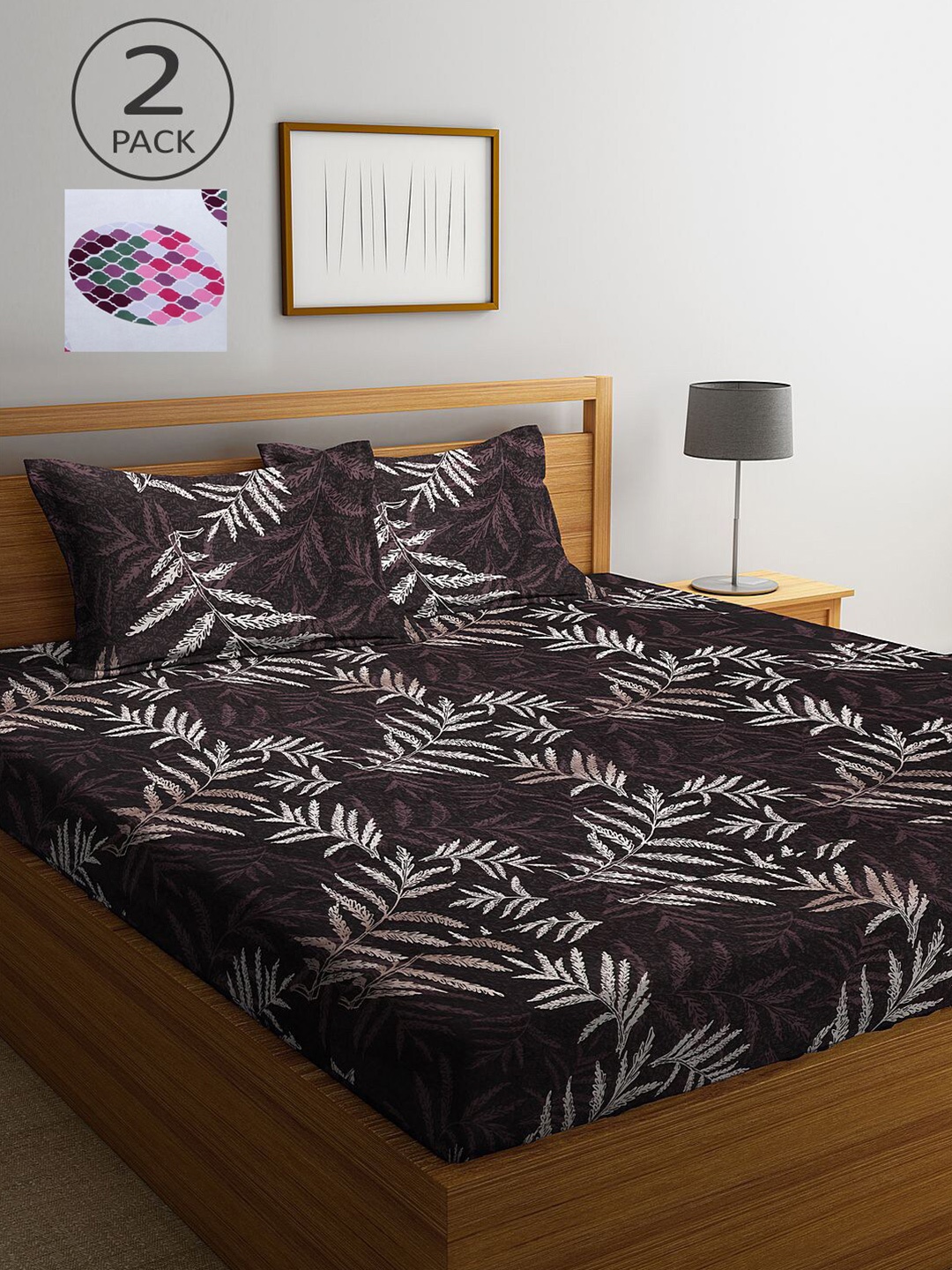 

KLOTTHE White & Coffee Brown 210 TC 2 King Bedsheet with 4 Pillow Covers