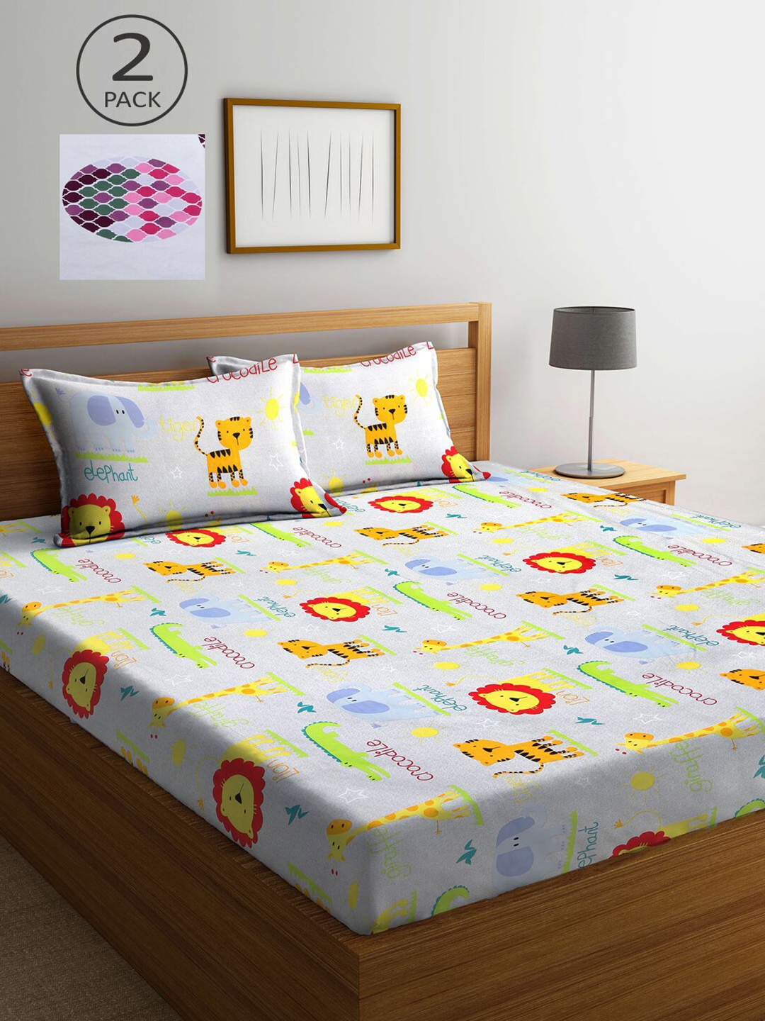 

KLOTTHE Set of 2 Grey & White Printed 300 TC King Bedsheet with 4 Pillow Covers