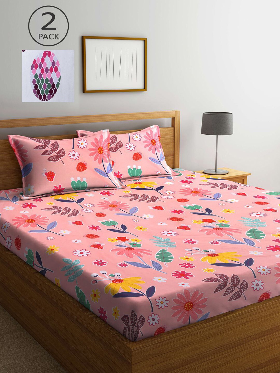 

KLOTTHE Pink & White Floral 210 TC 2 King Bedsheet with 4 Pillow Covers