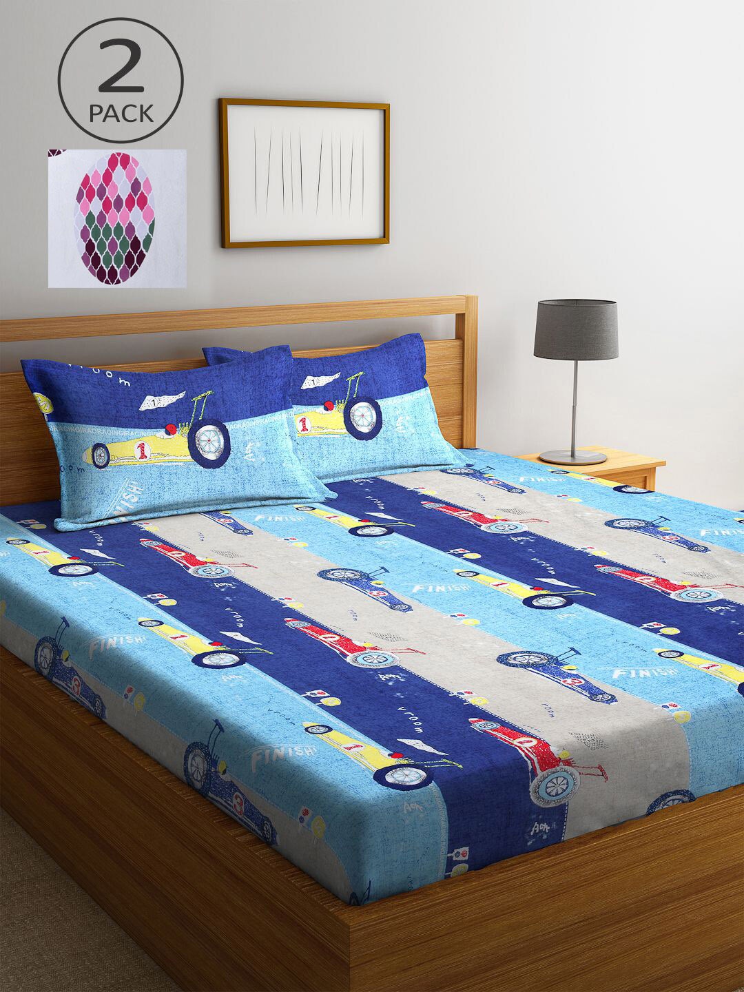 

KLOTTHE Multicoloured 210 TC Printed Set of 2 King Cotton Bedsheet with 4 Pillow Covers, Multi