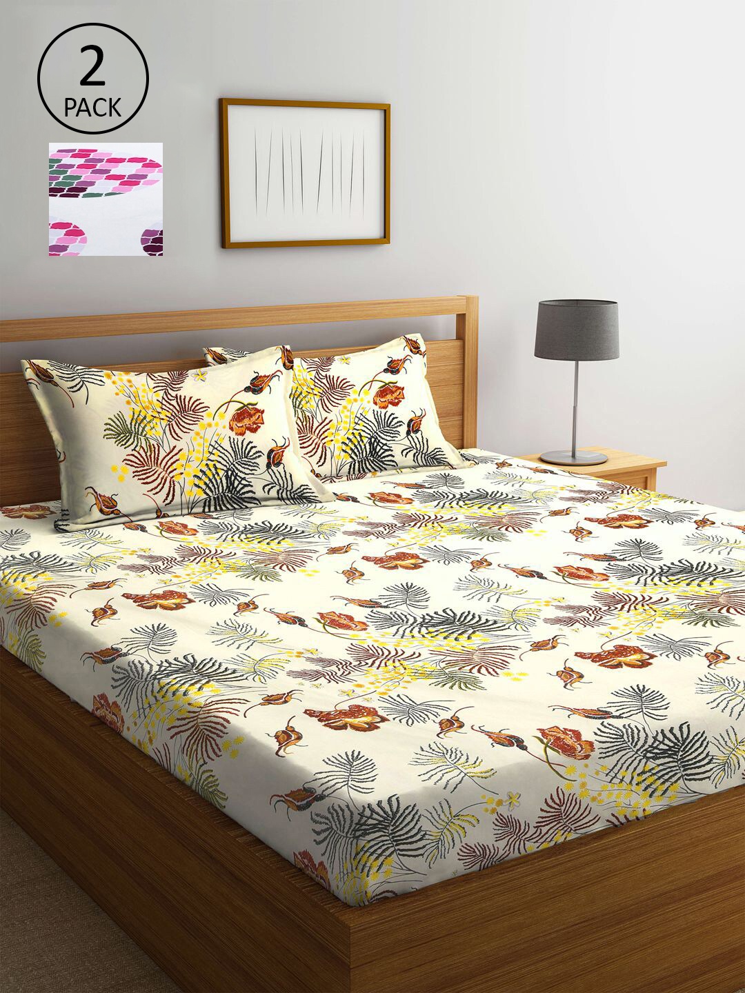 

KLOTTHE Multicoloured 210 TC Printed Set of 2 King Cotton Bedsheet with 4 Pillow Covers, Multi