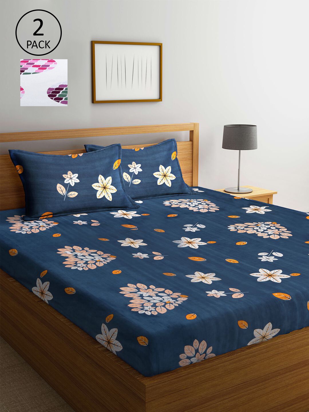 

KLOTTHE Multicoloured 210 TC Printed Set of 2 King Cotton Bedsheet with 4 Pillow Covers, Multi