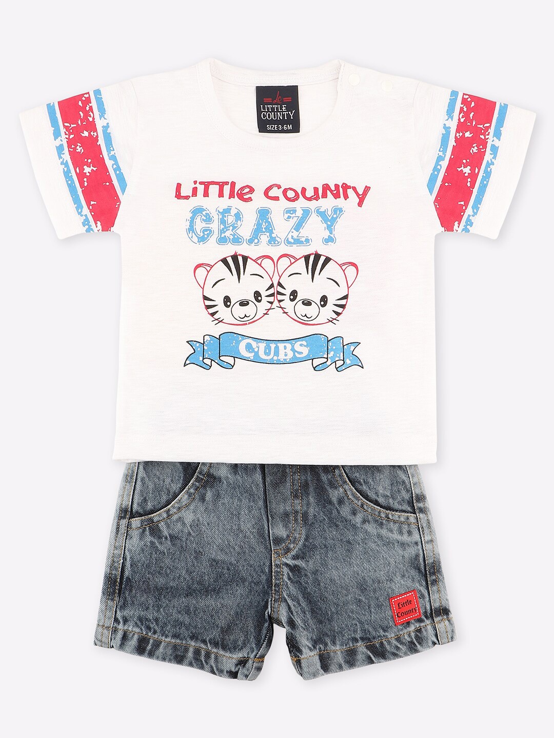 

Little County Boys White & Grey Printed T-shirt with Shorts