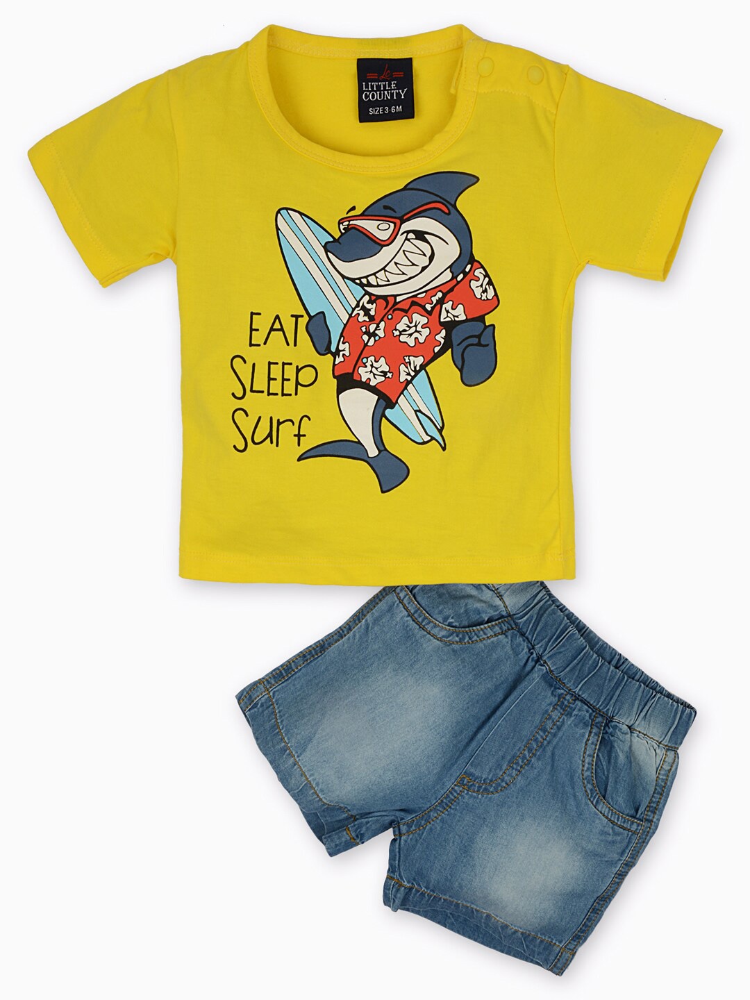 

Little County Boys Yellow & Blue Printed T-shirt with Shorts