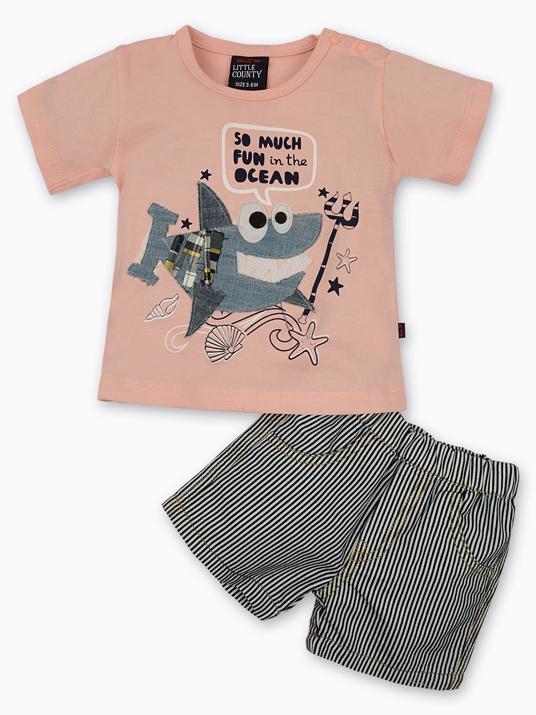 

Little County Boys Peach-Coloured & Black Printed T-shirt with Shorts