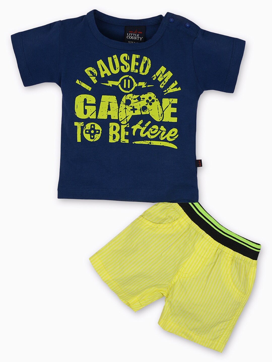 

Little County Boys Navy Blue & Fluorescent Green Printed T-shirt with Shorts