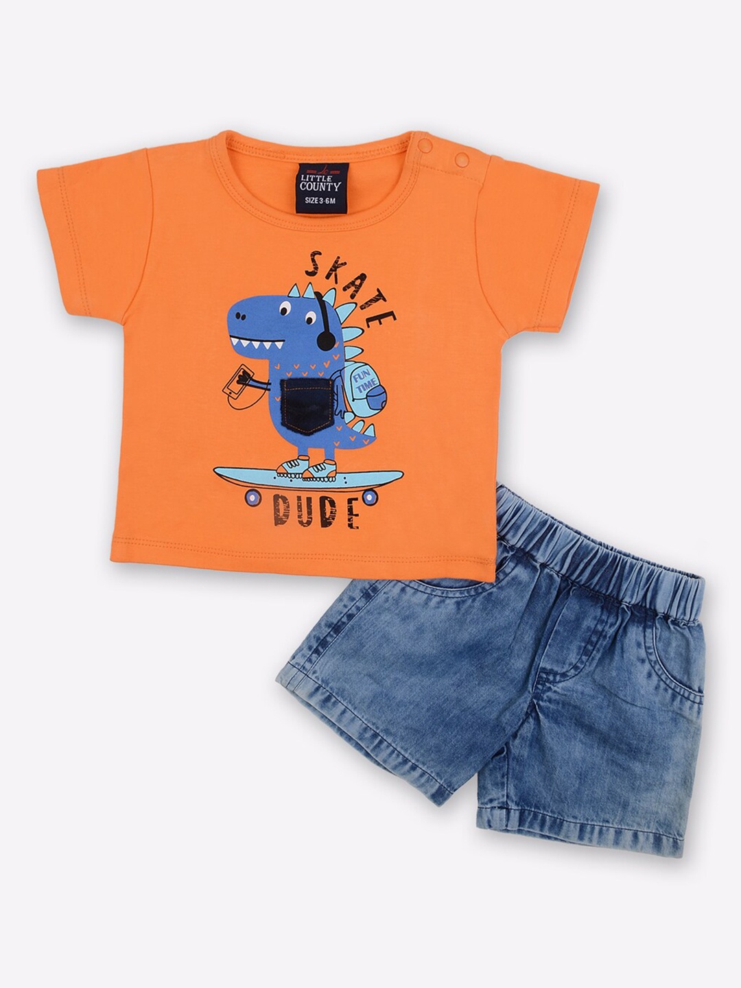 

Little County Boys Orange & Blue Printed T-shirt with Shorts
