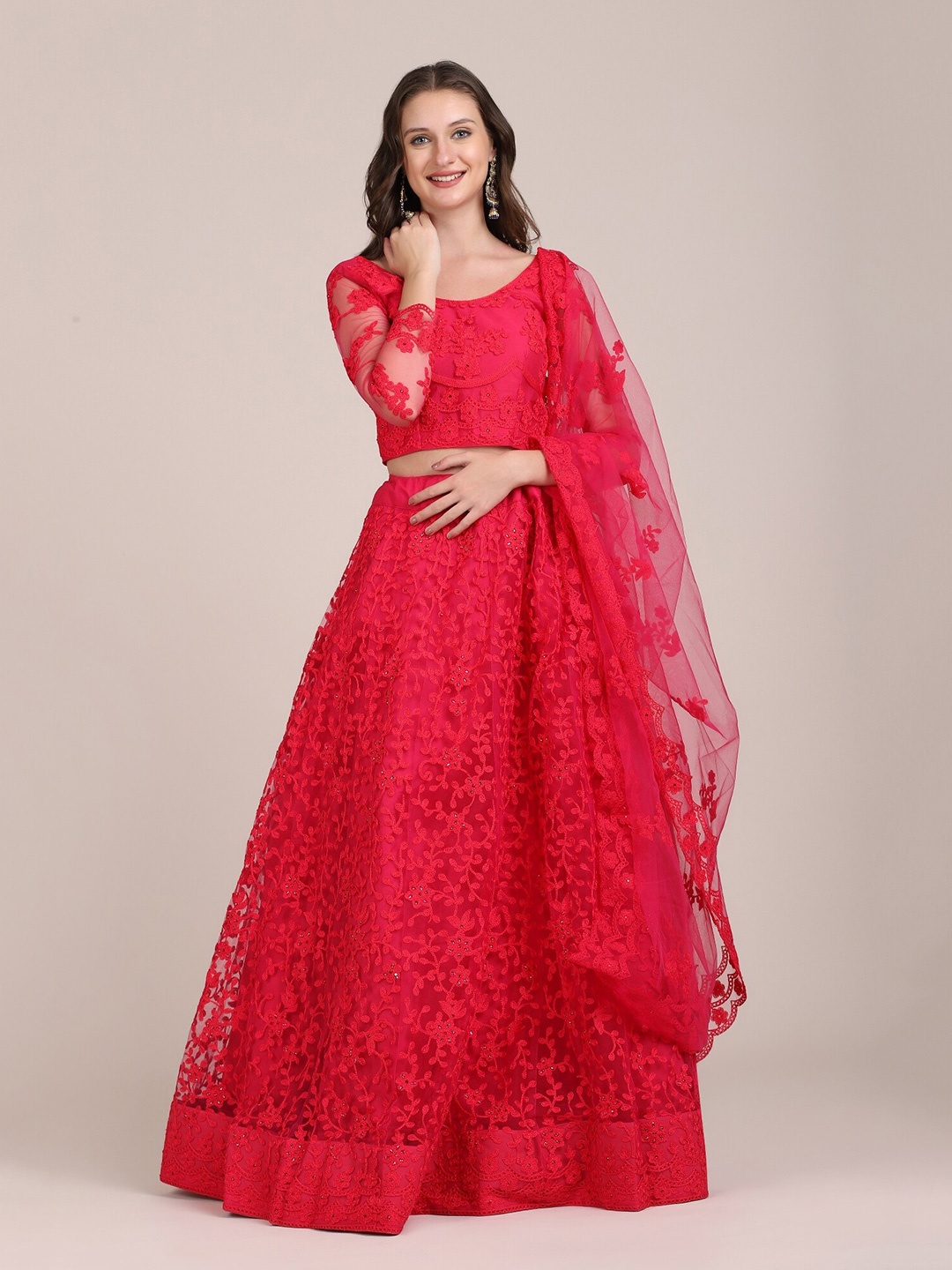 

Warthy Ent Pink Embroidered Semi-Stitched Lehenga & Unstitched Blouse With Dupatta