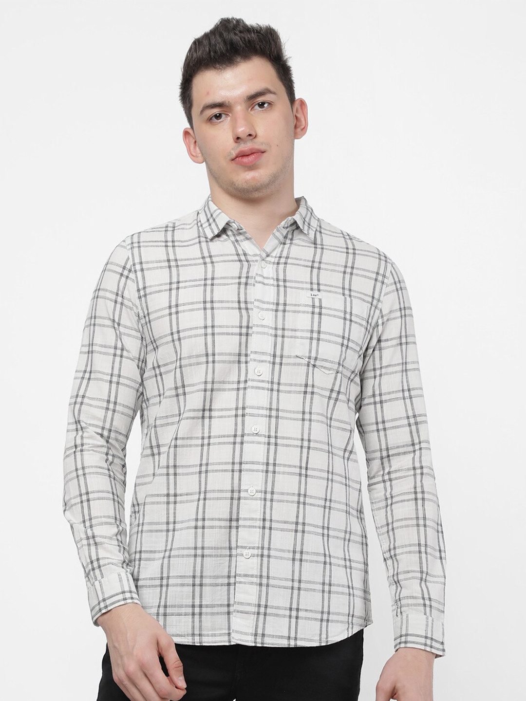 

Lee Men White Slim Fit Tartan Checked Casual Shirt
