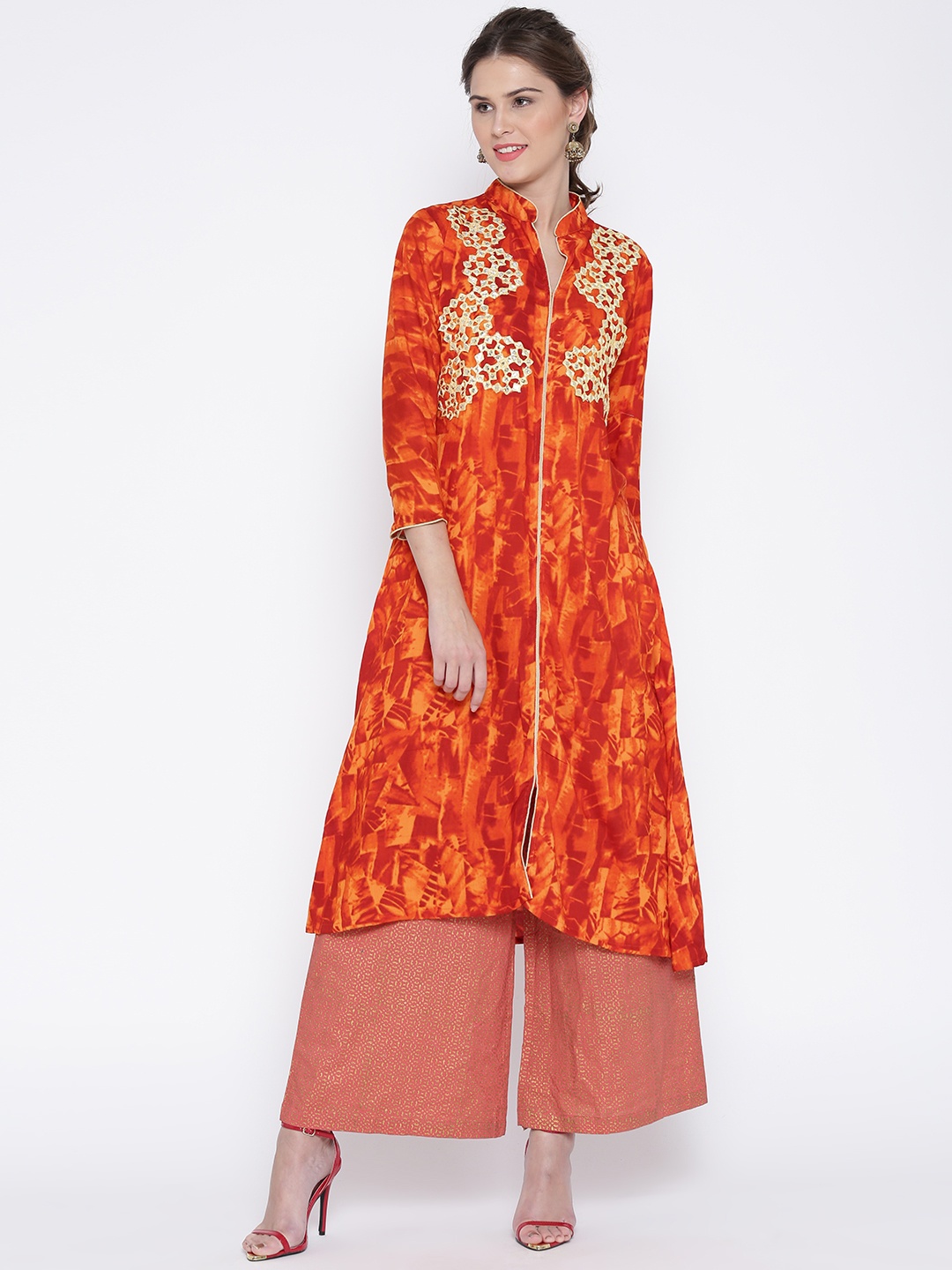 

Jashn Women Orange & Red Printed A-Line Kurta