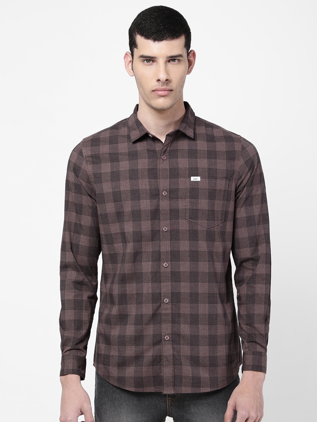 

Lee Men Brown Slim Fit Gingham Checked Casual Shirt