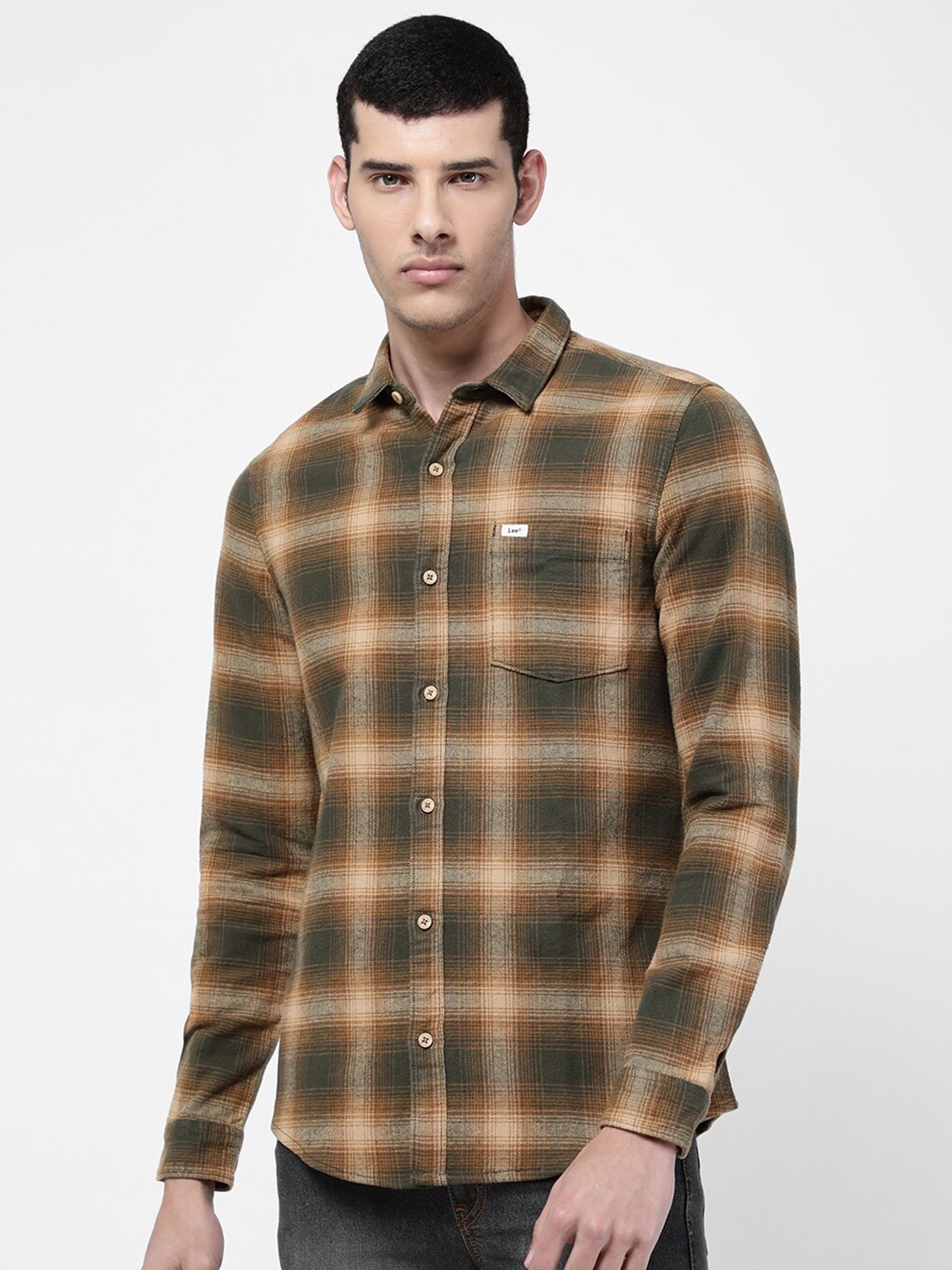 

Lee Men Green Slim Fit Checked Casual Shirt