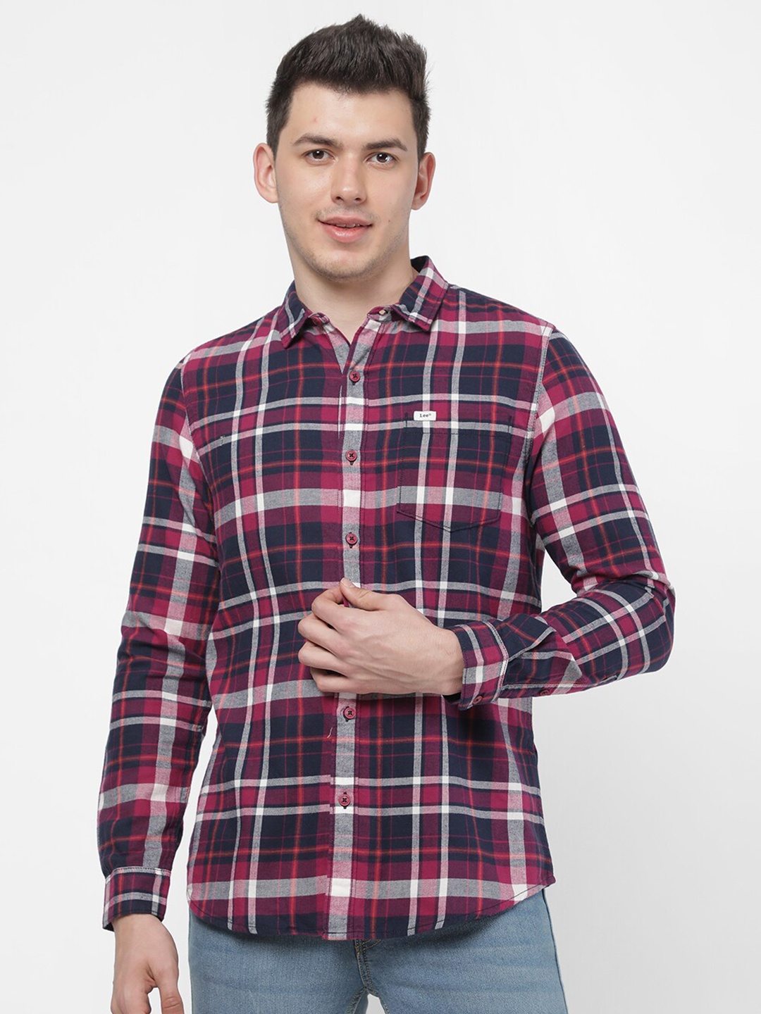 

Lee Men Pink Slim Fit Tartan Checked Casual Shirt