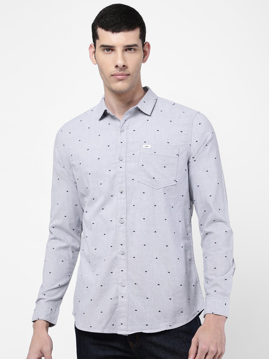 

Lee Men Grey Slim Fit Printed Cotton Casual Shirt