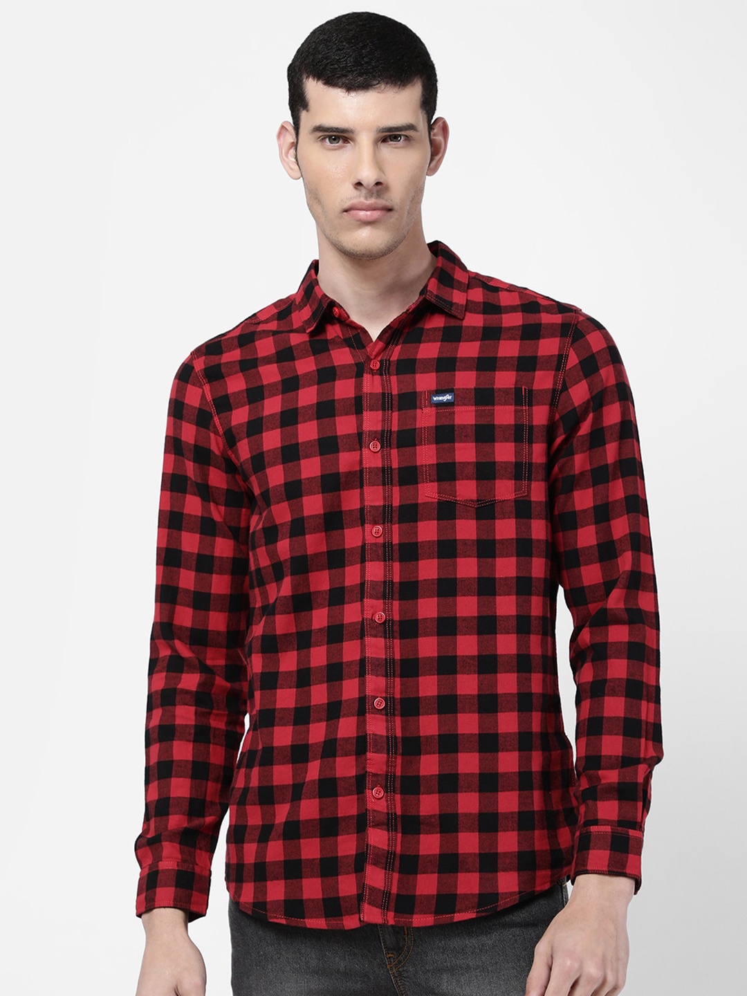 

Wrangler Men Red Slim Fit Buffalo Checked Casual Shirt