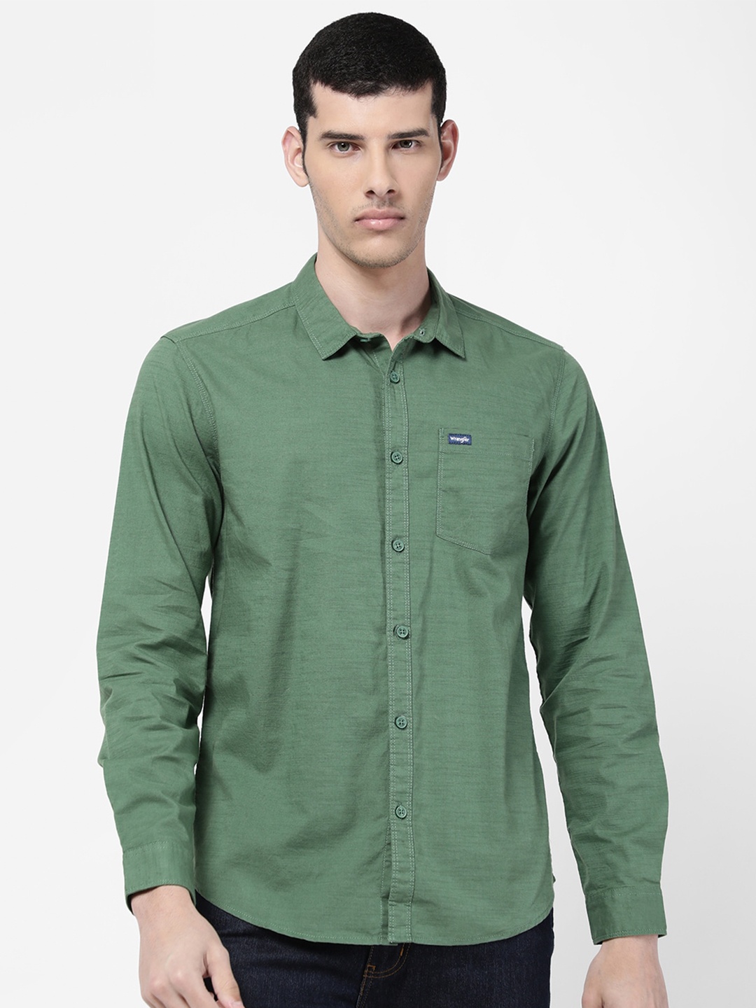 

Wrangler Men Green Slim Fit Casual Shirt