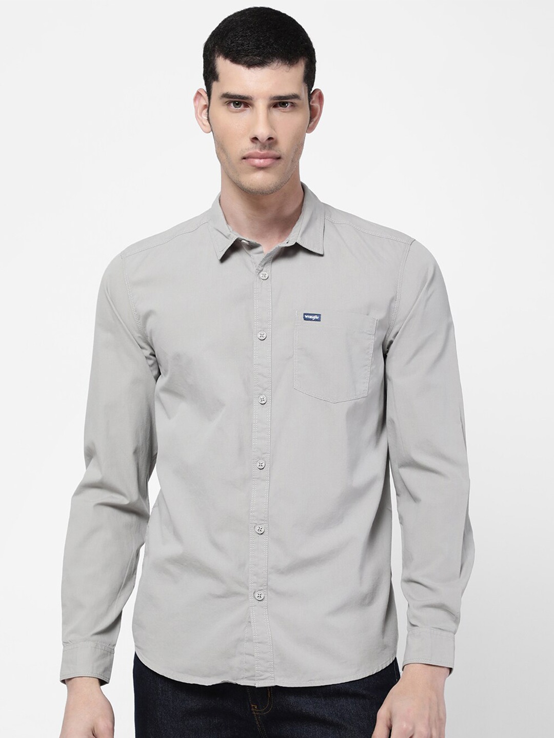 

Wrangler Men Grey Slim Fit Cotton Casual Shirt