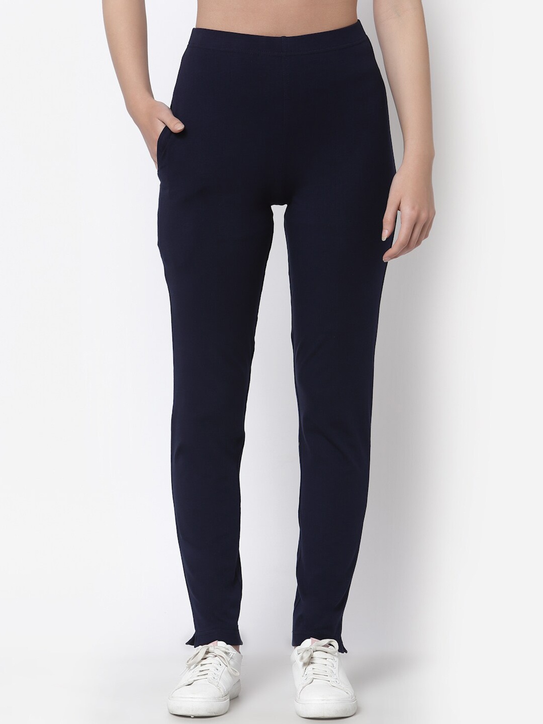 

Prag & Co Women Navy-Blue Solid Cotton Track Pant