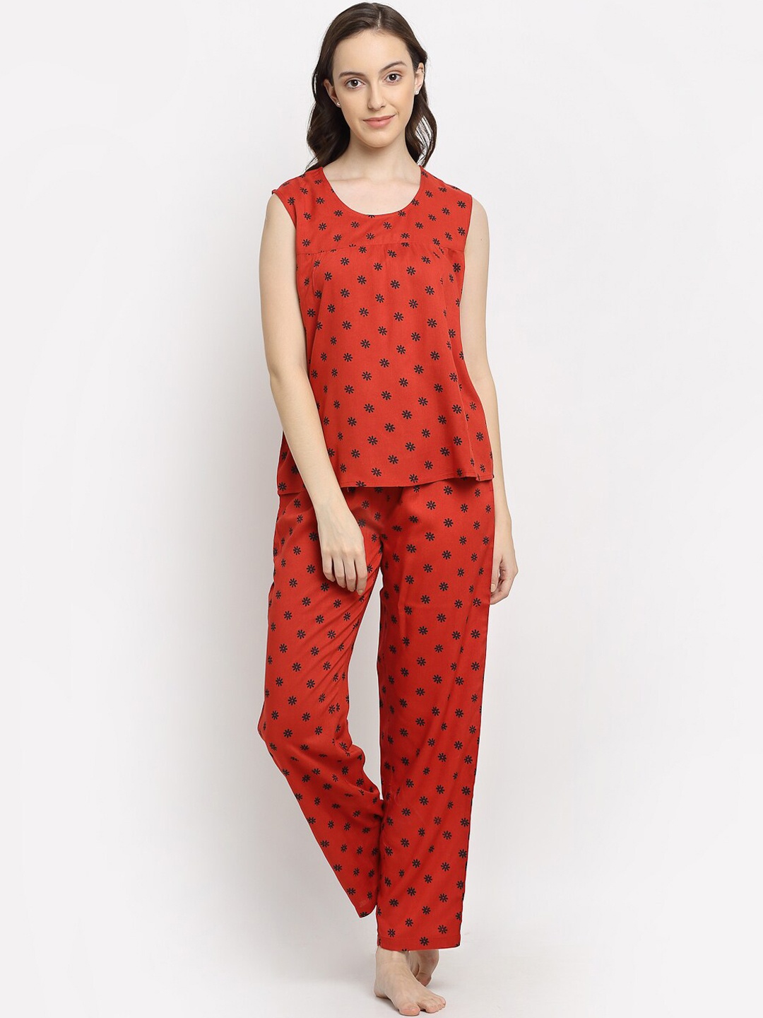 

Katn India Women Red Printed Night suit