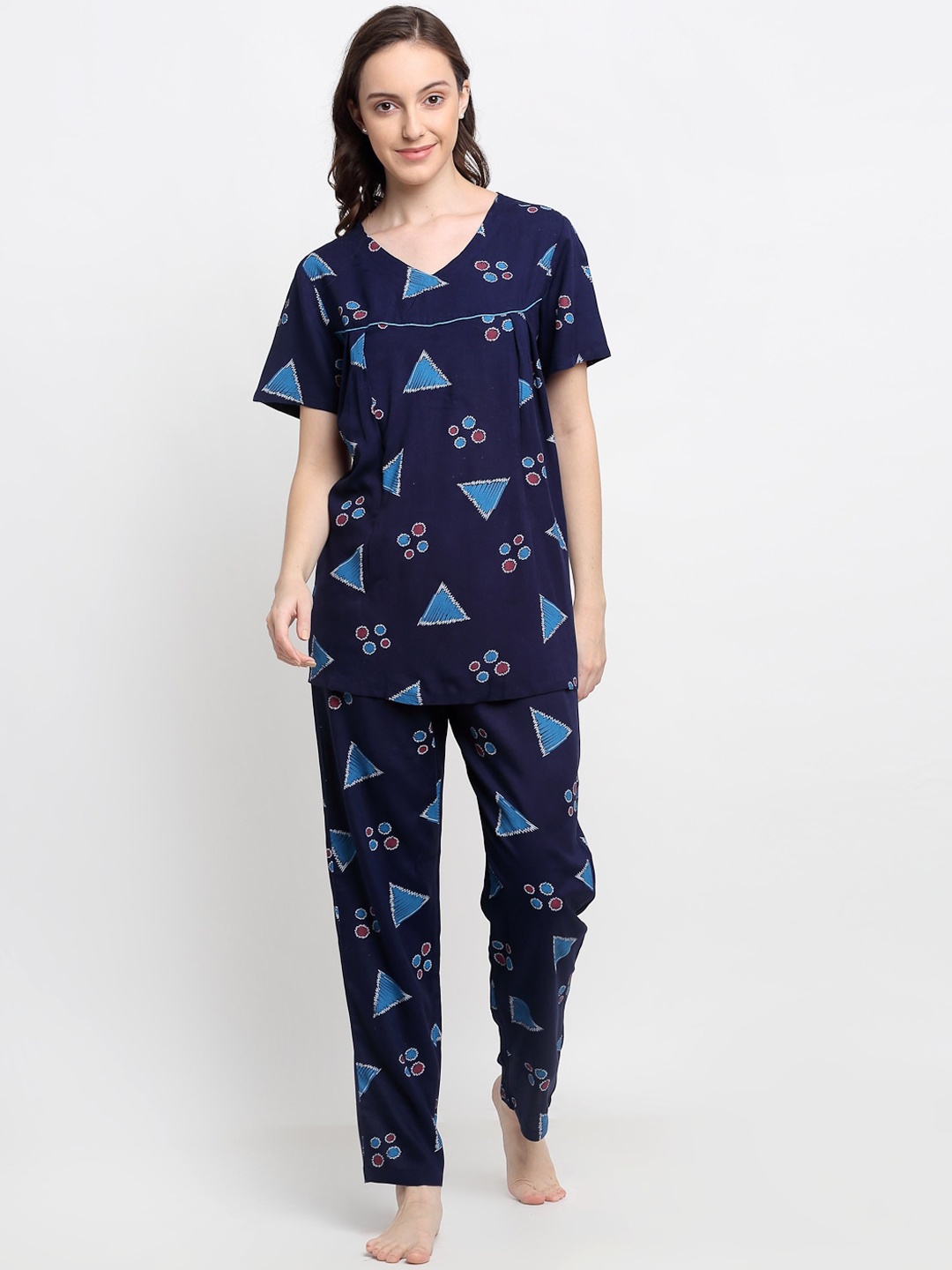 

Katn India Women Navy Blue & Blue Printed Night suit