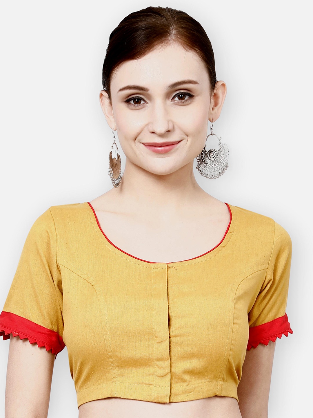 

Molcha Women Yellow & Red Solid Pure Cotton Non Padded Blouse