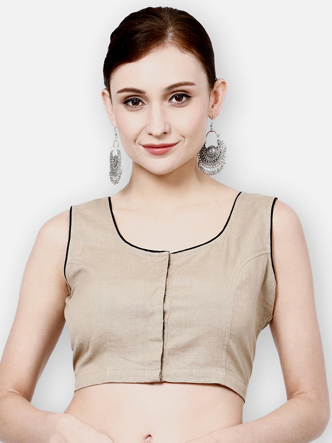 

Molcha Women Beige Solid Pure Cotton Non-Padded Saree Blouse