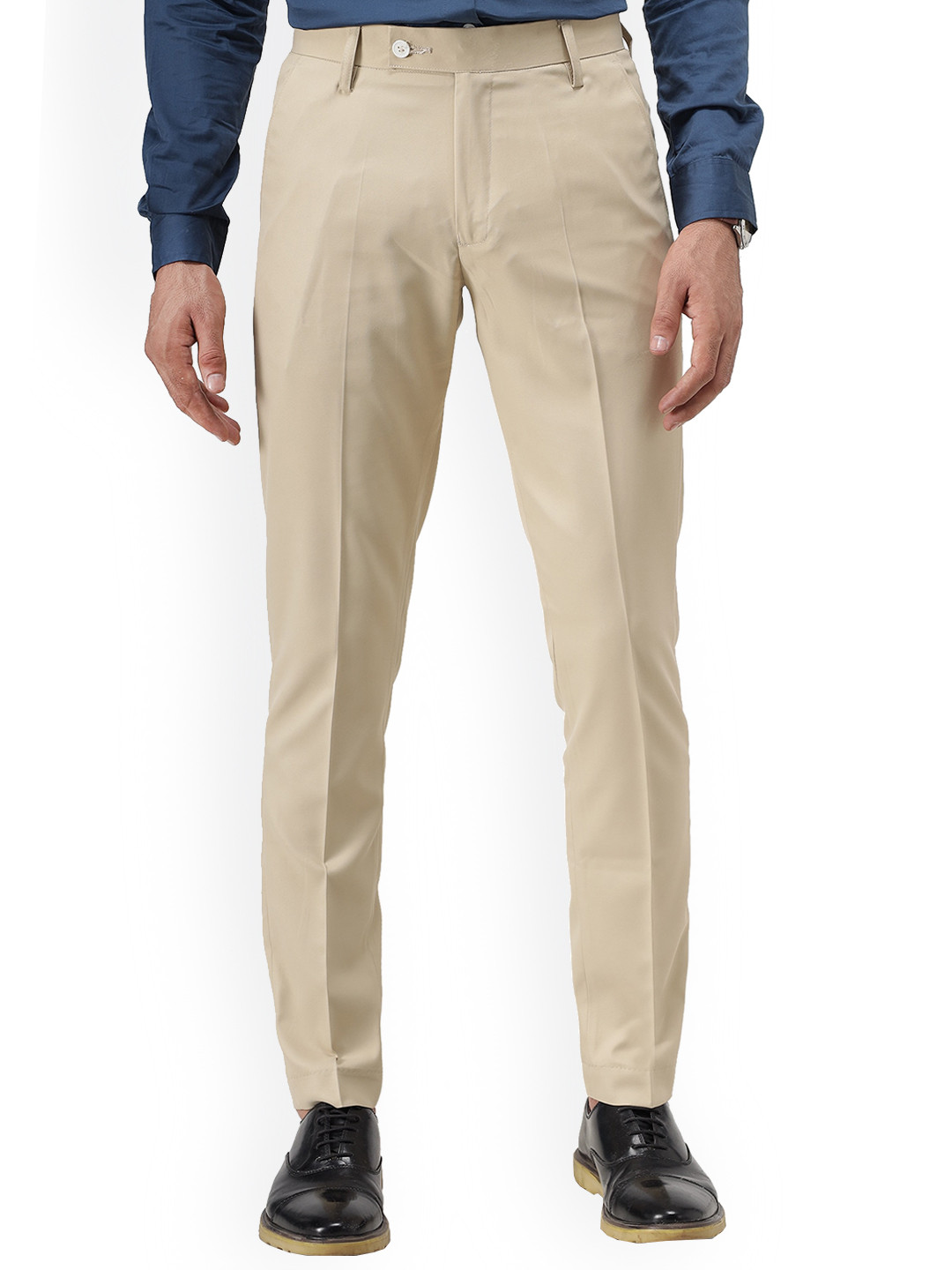 

Vandnam Fabrics Men Cream-Coloured Smart Slim Fit Trousers