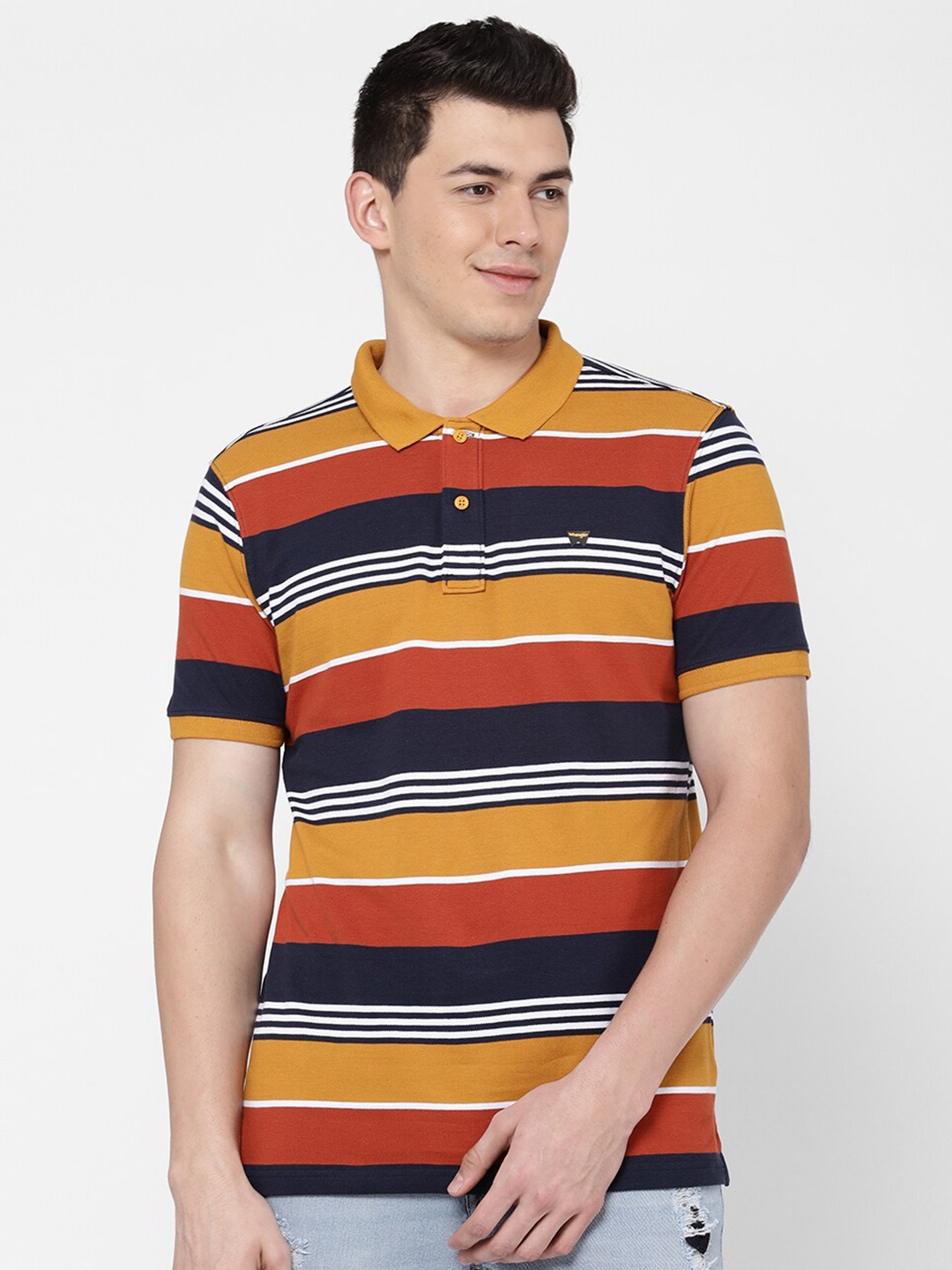 

Wrangler Men Yellow Striped Polo Collar T-shirt