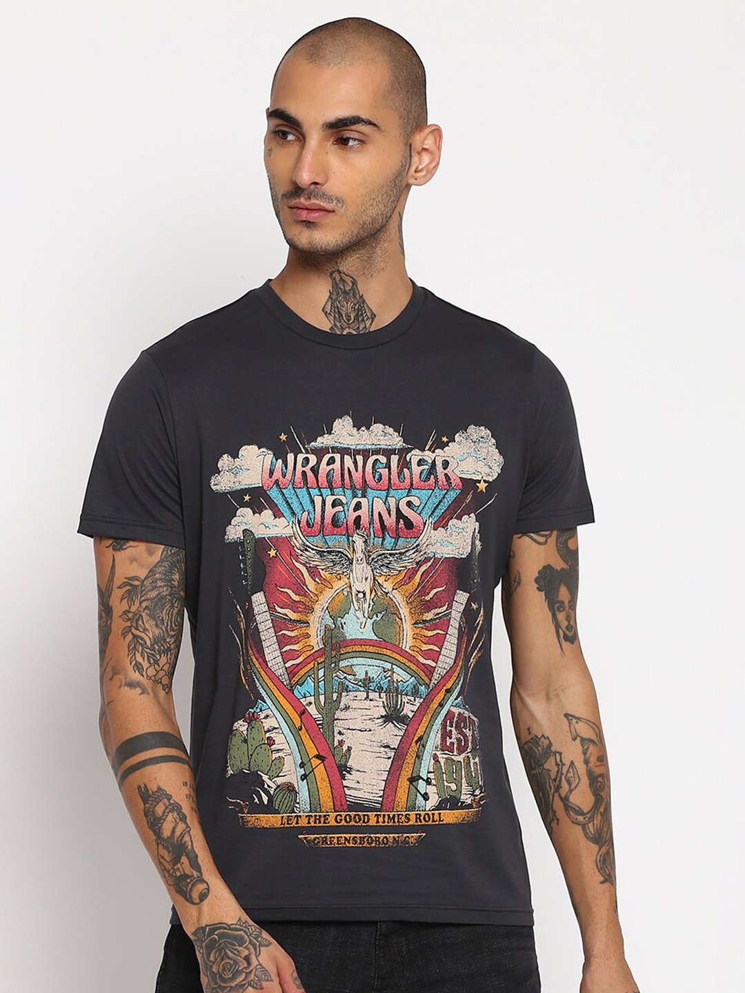 

Wrangler Men Grey Printed T-shirt
