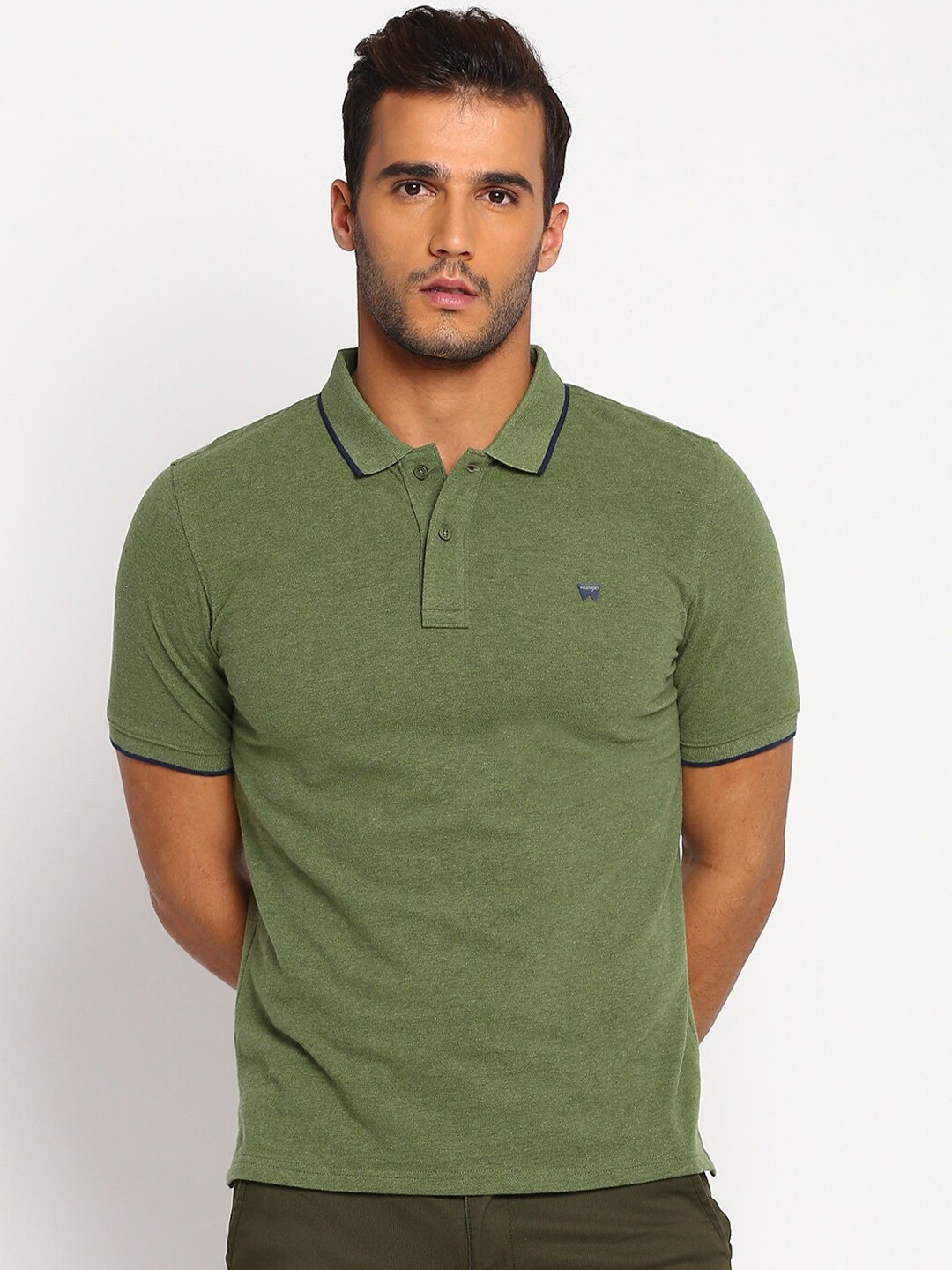 

Wrangler Men Olive Green Solid Polo Collar T-shirt