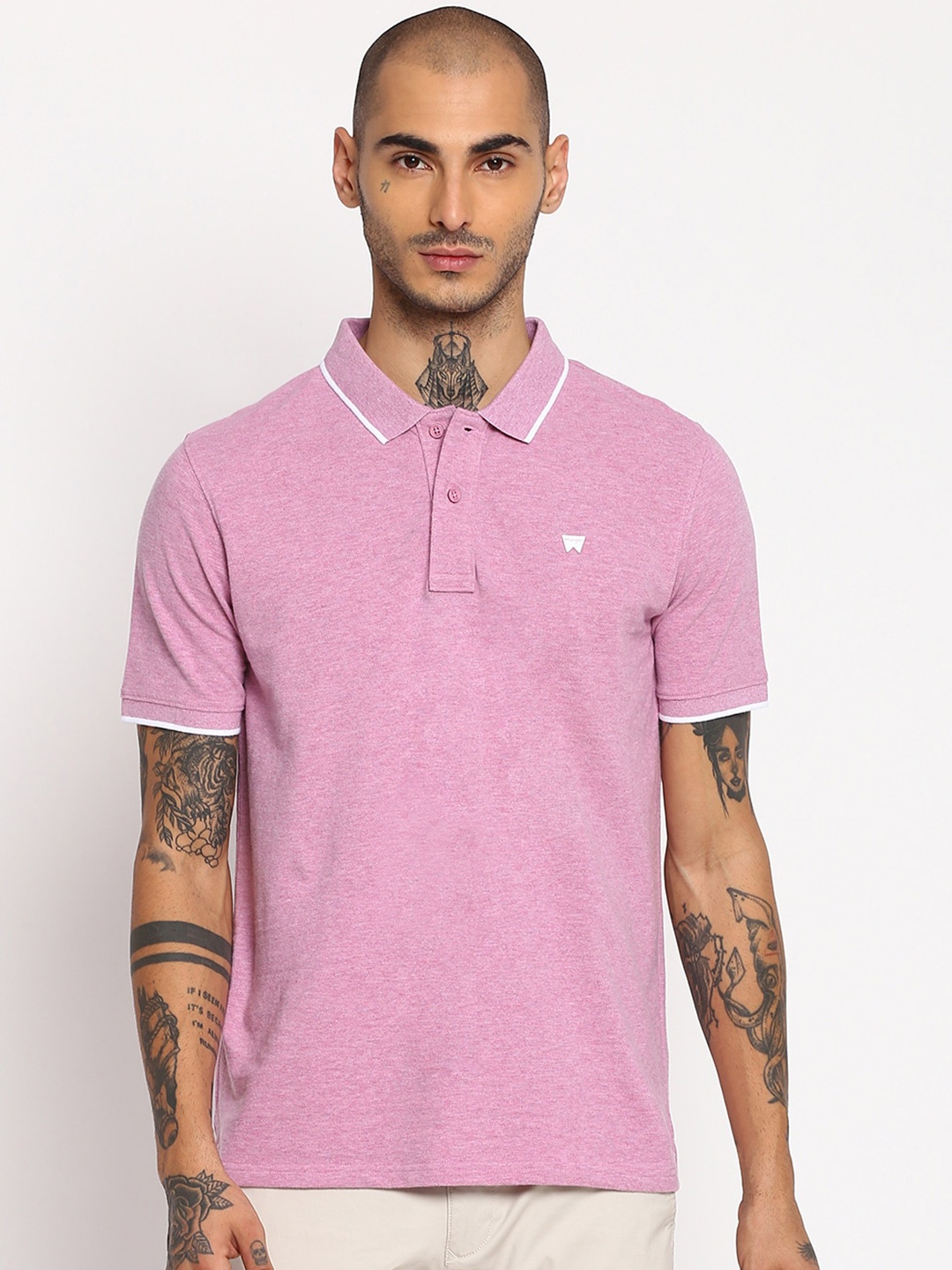 

Wrangler Men Lavender Solid Polo Collar T-shirt