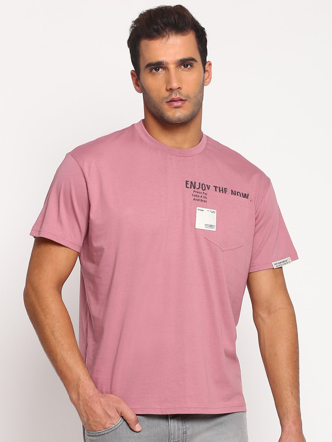 

Wrangler Men Pink Typography Oversized Cotton T-shirt
