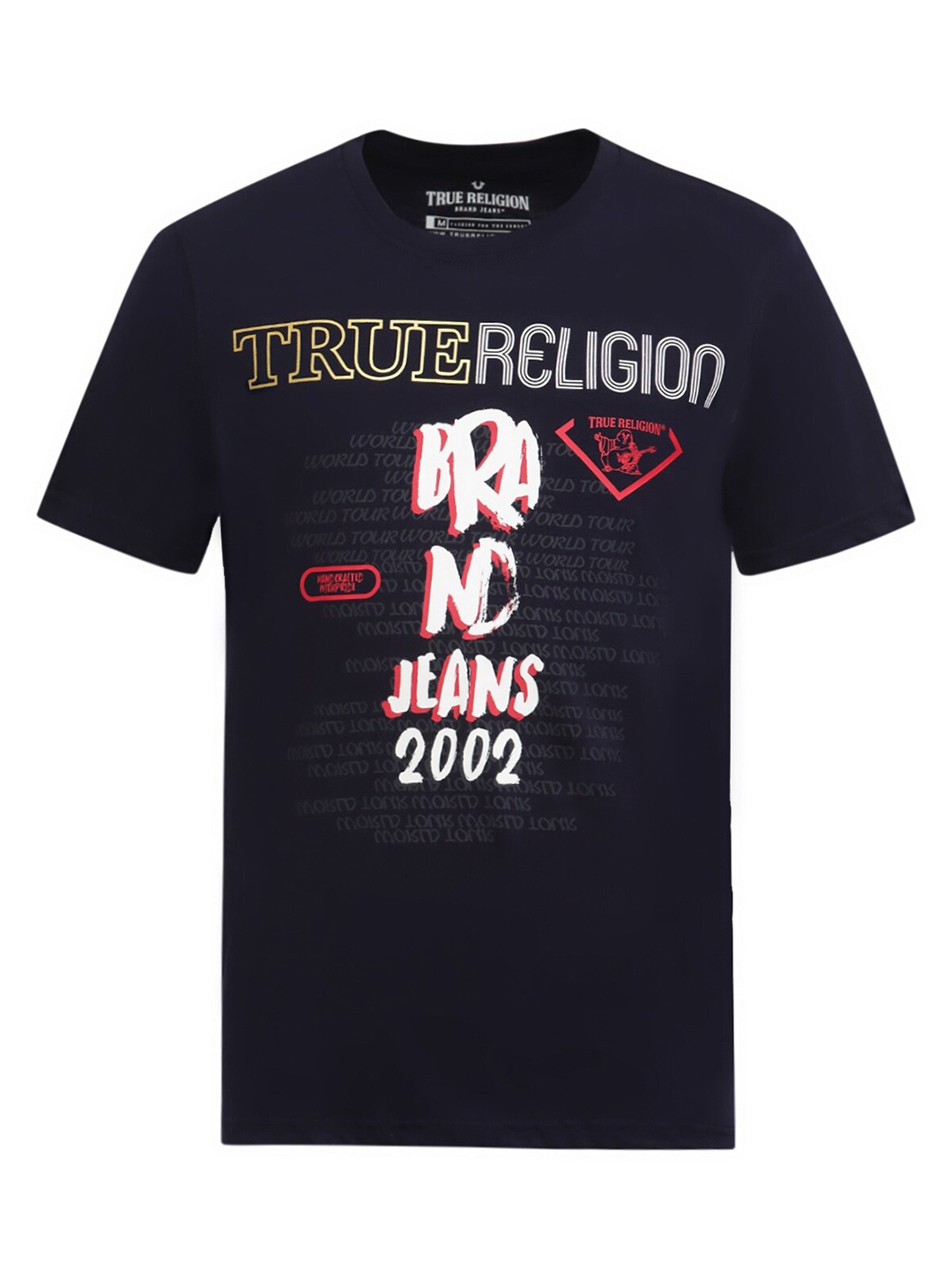 

True Religion Men Navy Blue Typography Printed Pure Cotton T-shirt