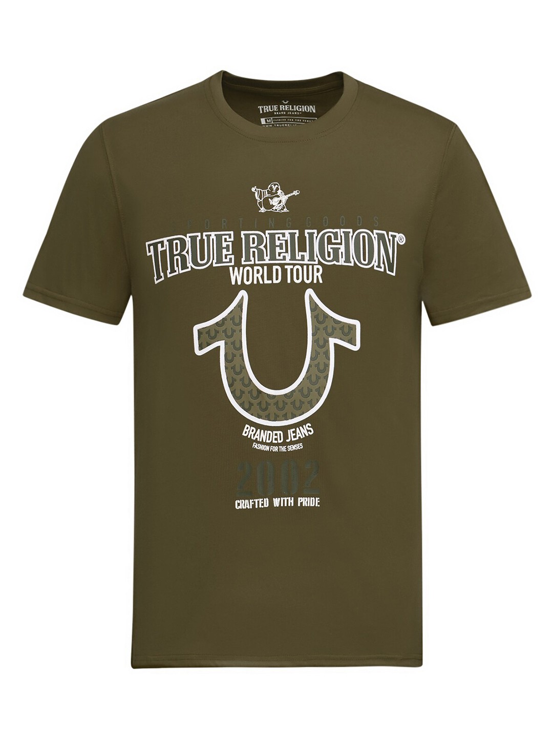 

True Religion Men Olive Green Typography Printed T-shirt
