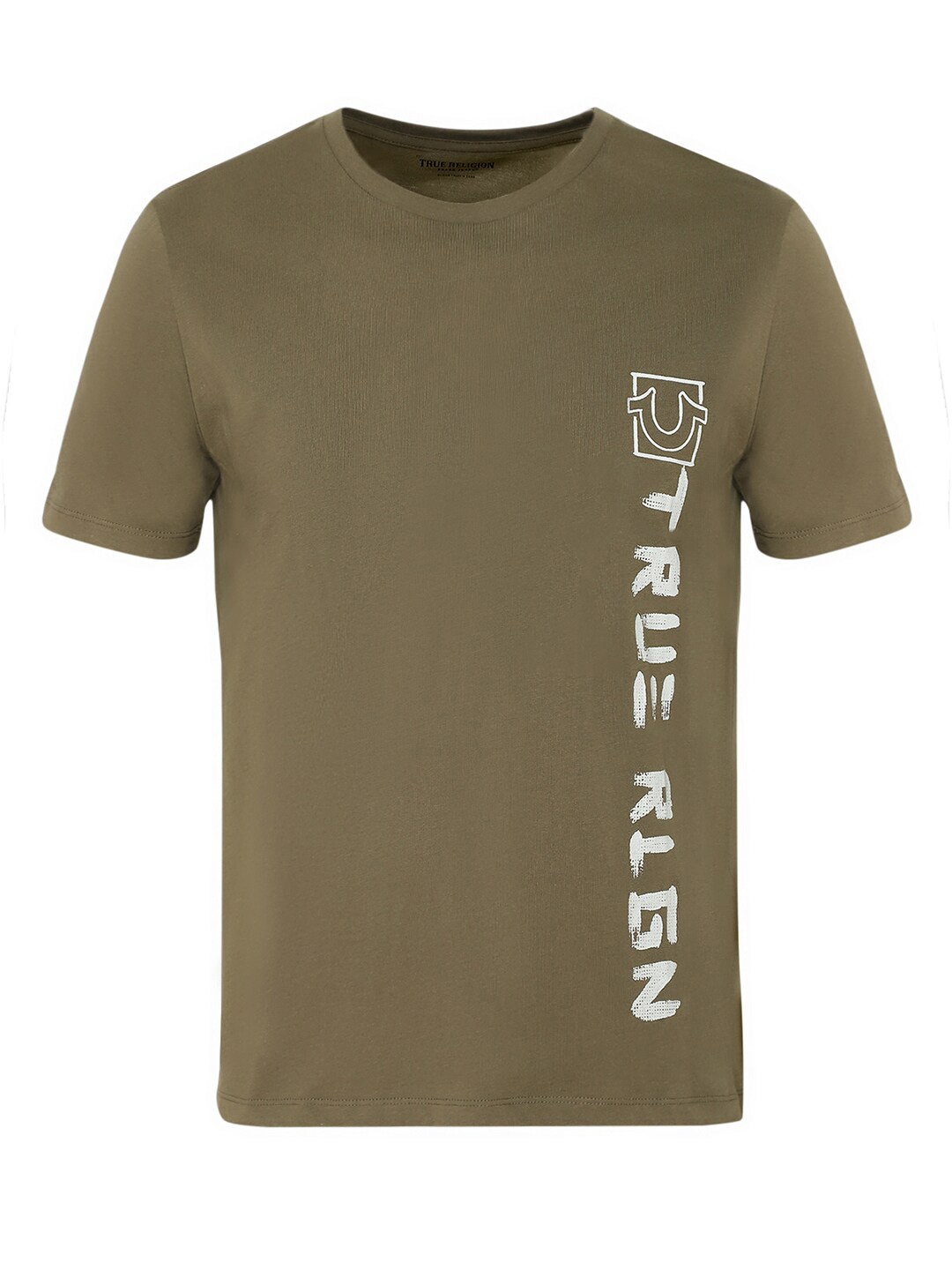

True Religion Men Olive Green Typography V-Neck T-shirt