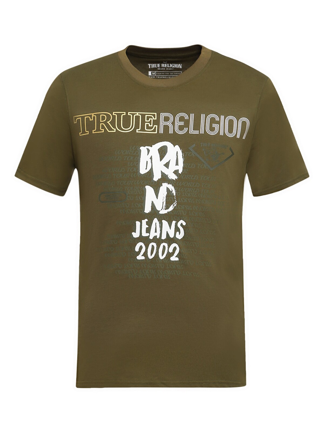 

True Religion Men Olive Green Typography Printed T-shirt