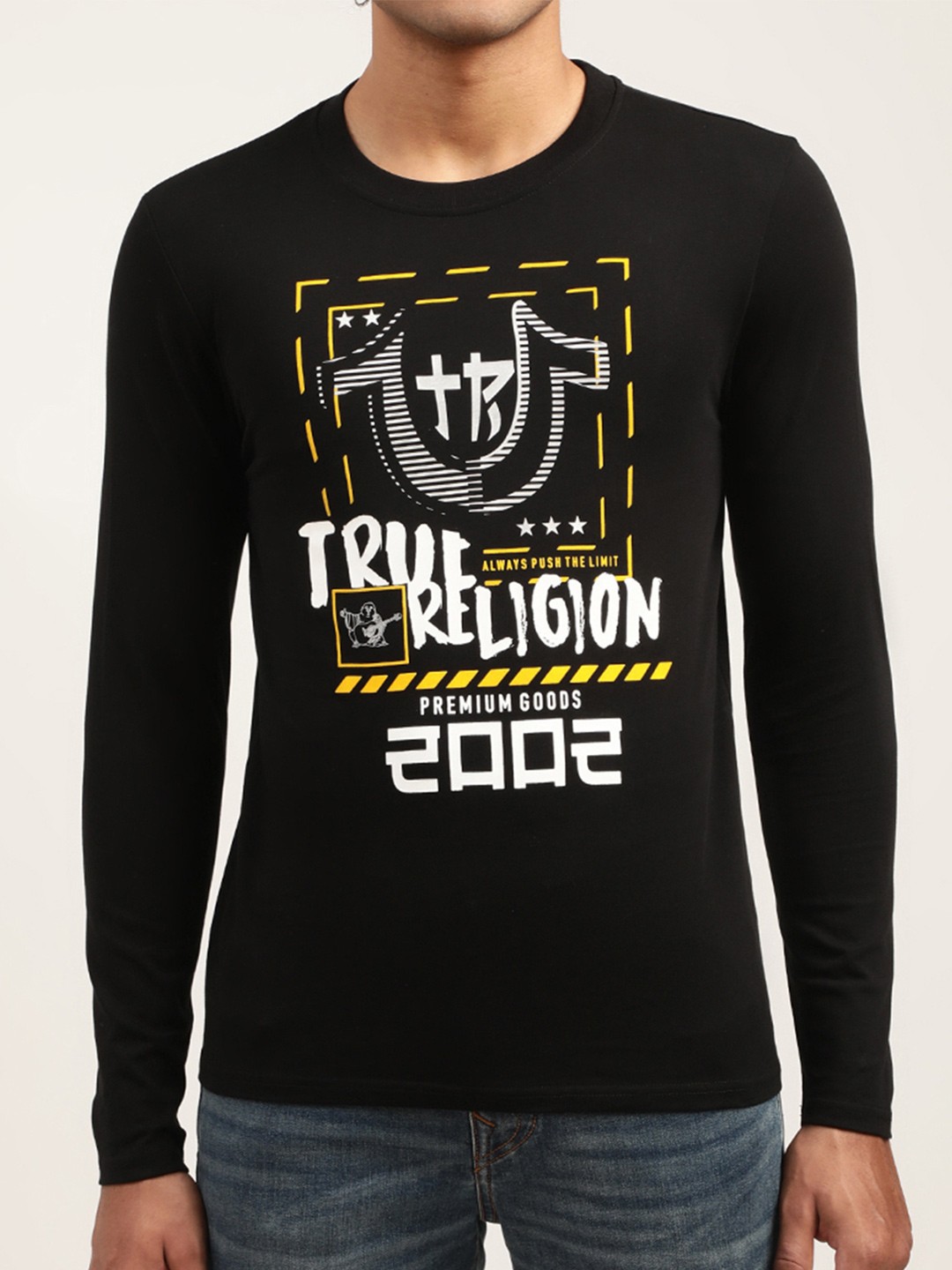 

True Religion Men Black Typography Printed T-shirt