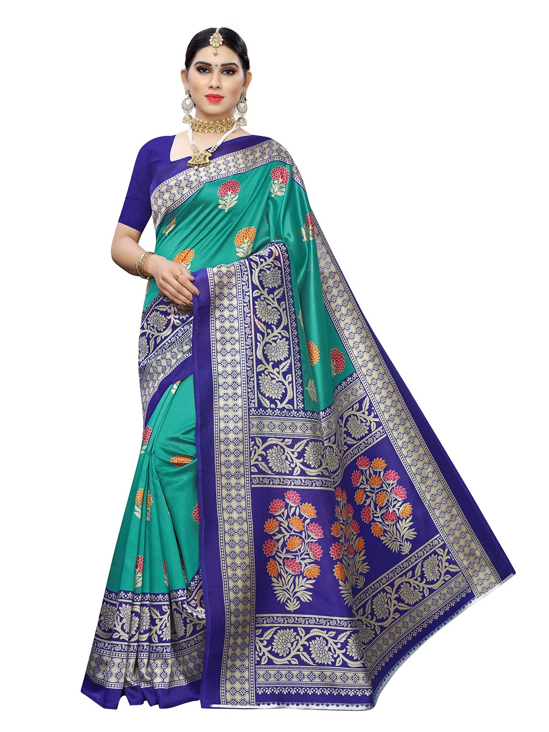 

Yashika Teal Green & Blue Ethnic Motifs Art Silk Saree
