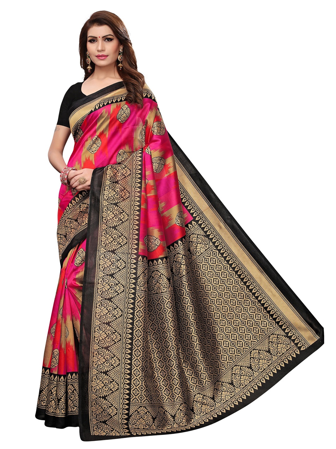 

Yashika Orange & Black Ethnic Motifs Art Silk Saree
