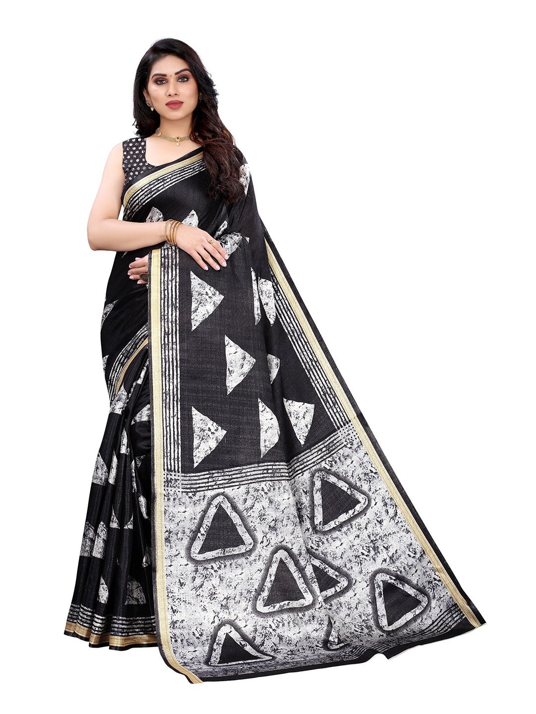 

Yashika Black & White Printed Art Silk Khadi Saree