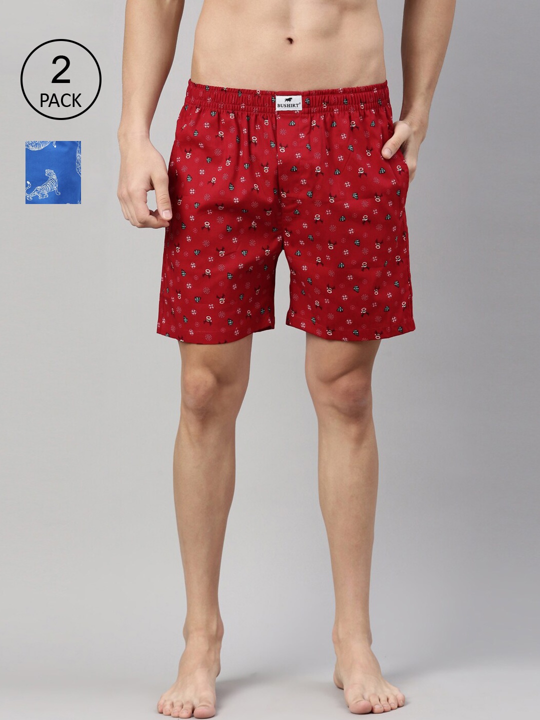 

Bushirt Men Pack of 2 Maroon & Blue Printed Pure Cotton Boxers