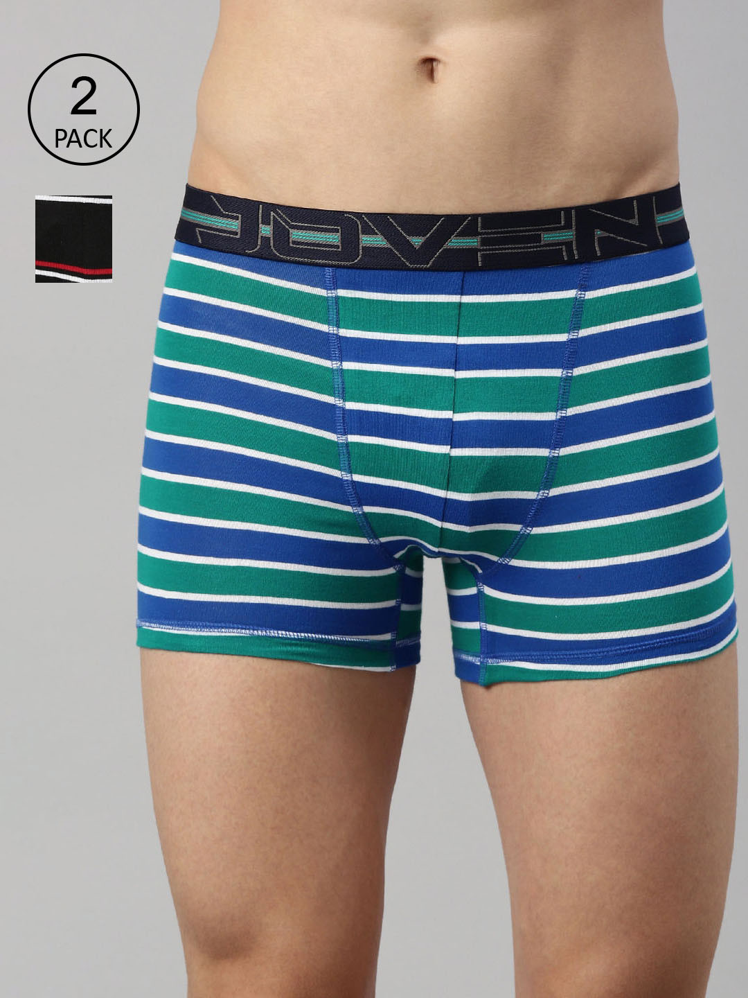 

Joven Men Pack Of 2 Striped Cotton Trunks, Black