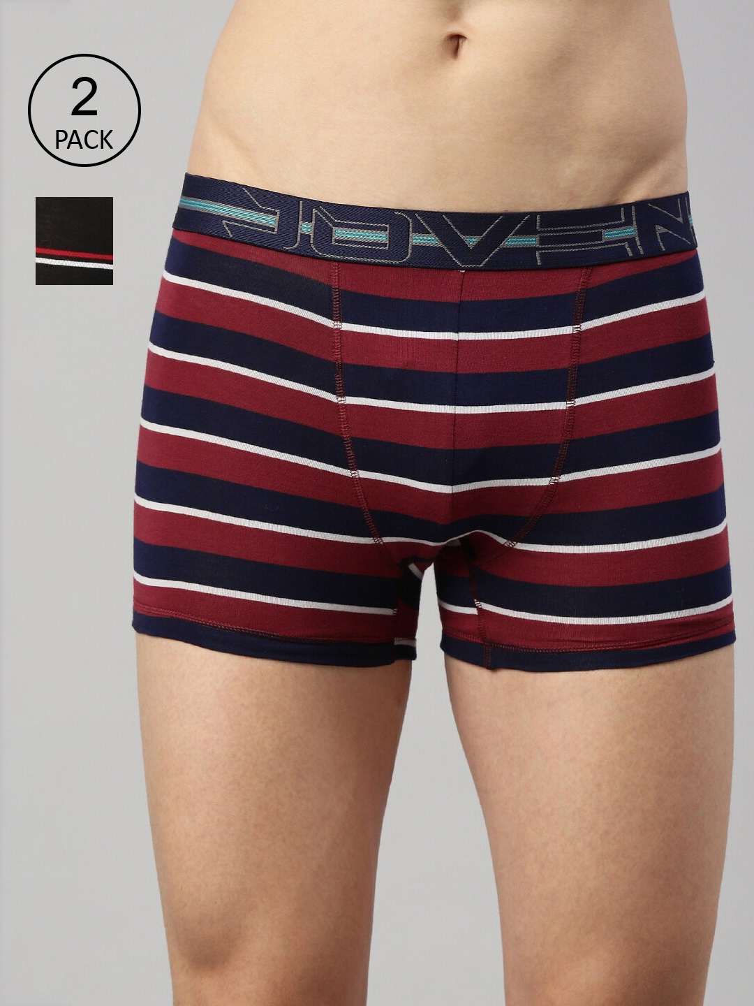 

Joven Men Pack Of 2 Striped Cotton Trunks, Maroon