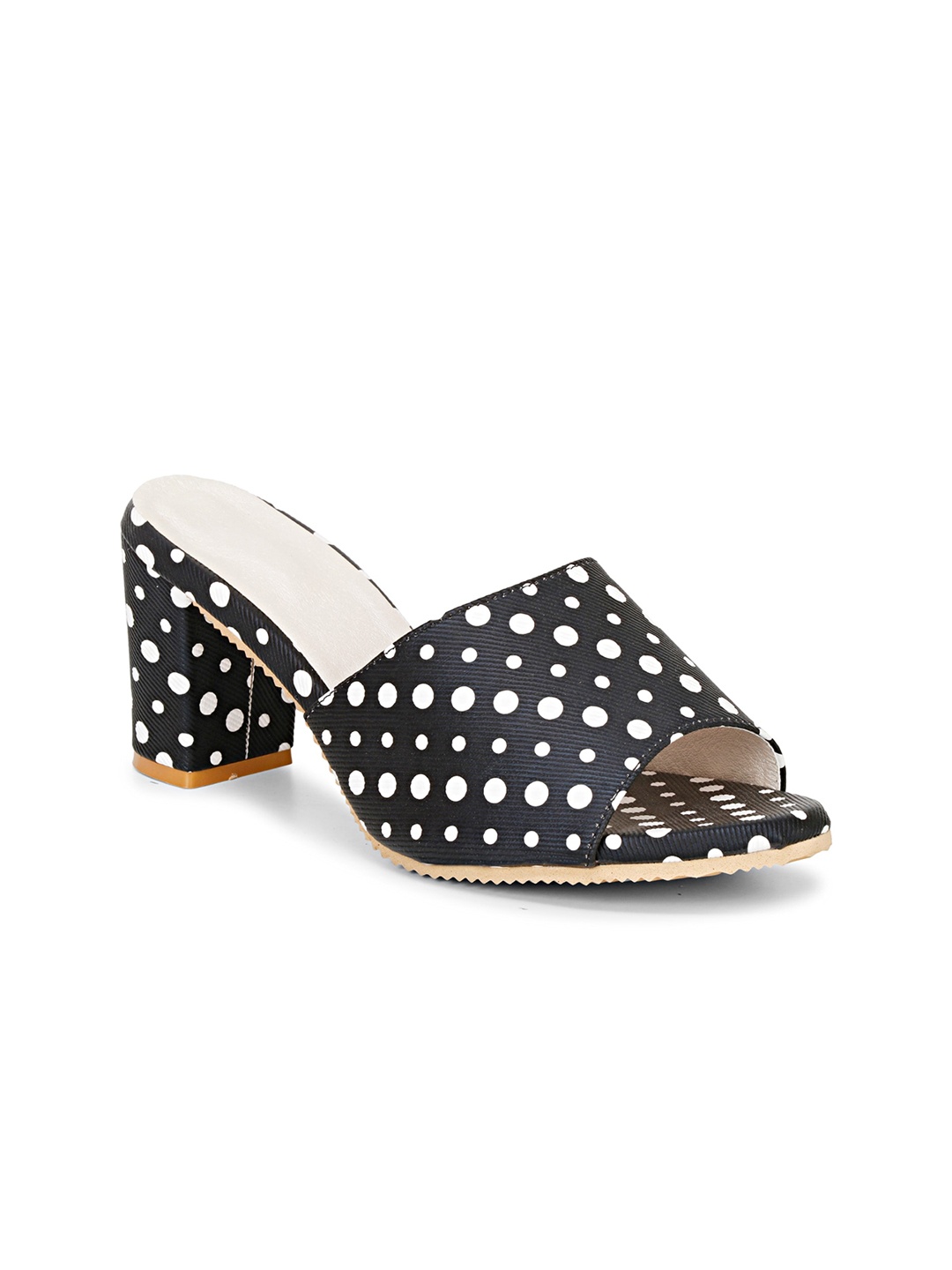 

Misto Black & White Printed Block Mules