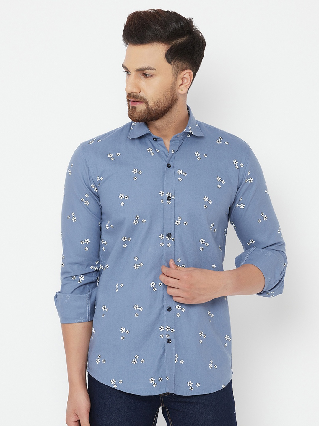 

JOLLY'S Men Blue Straight Floral Printed Cotton Casual Shirt