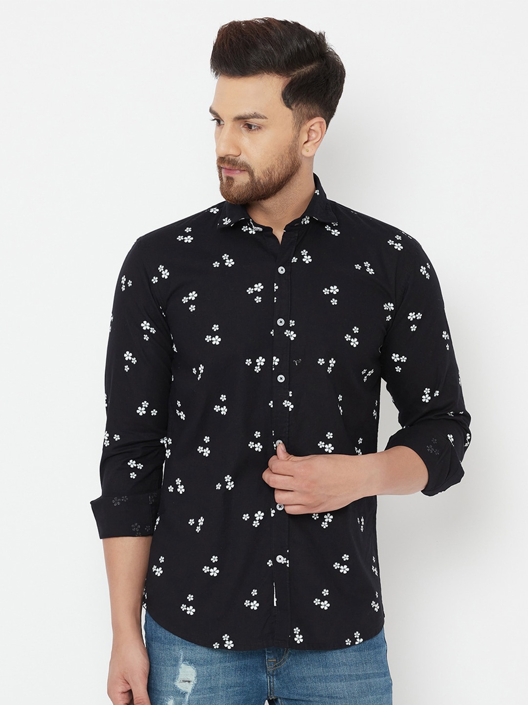 

JOLLY'S Men Black Straight Floral Printed Casual Shirt