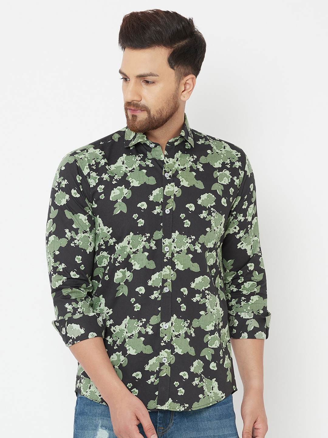 

JOLLY'S Men Green Straight Floral Printed Cotton Casual Shirt