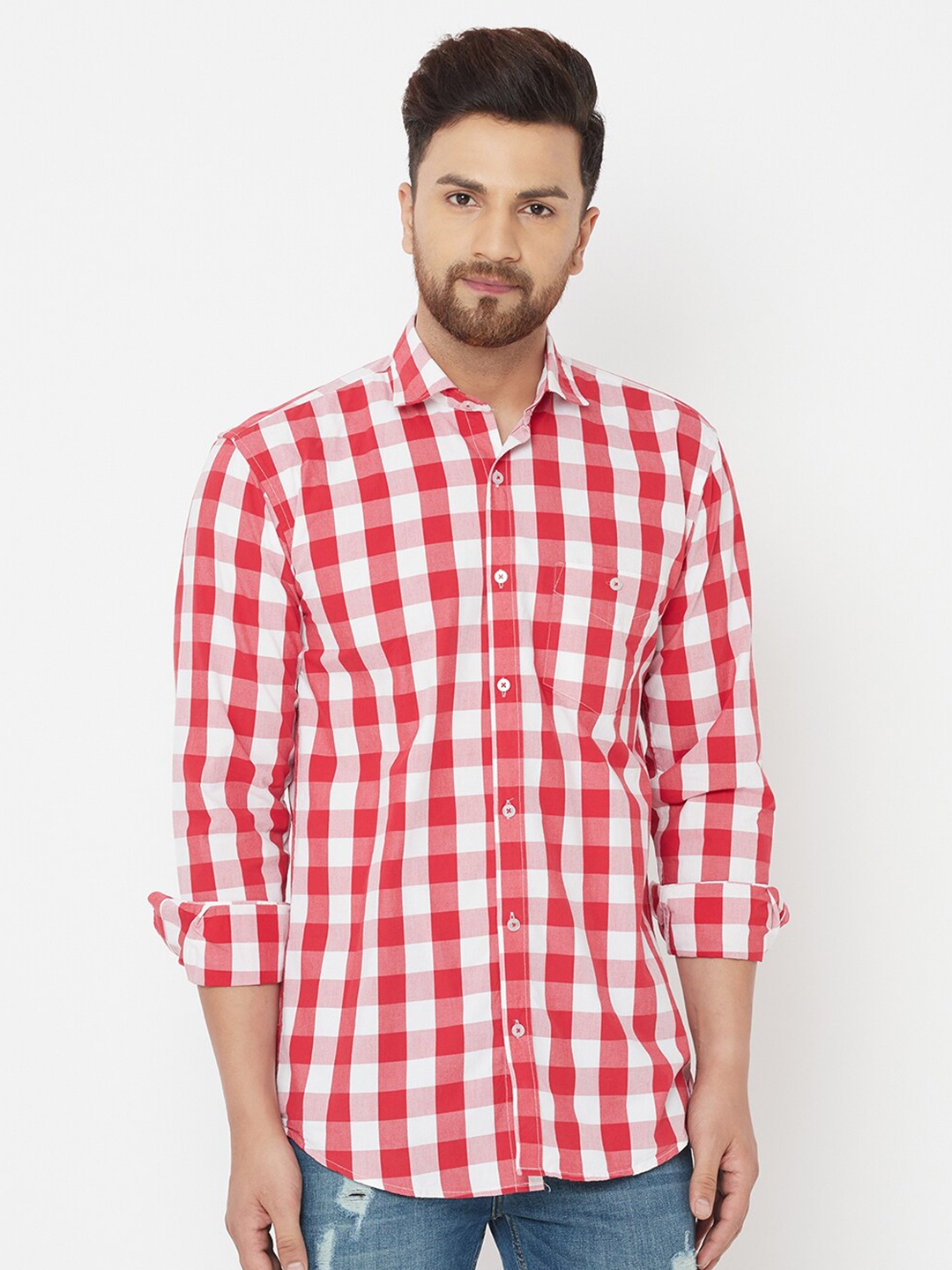 

JOLLY'S Men Red & White Buffalo Checked Casual Shirt