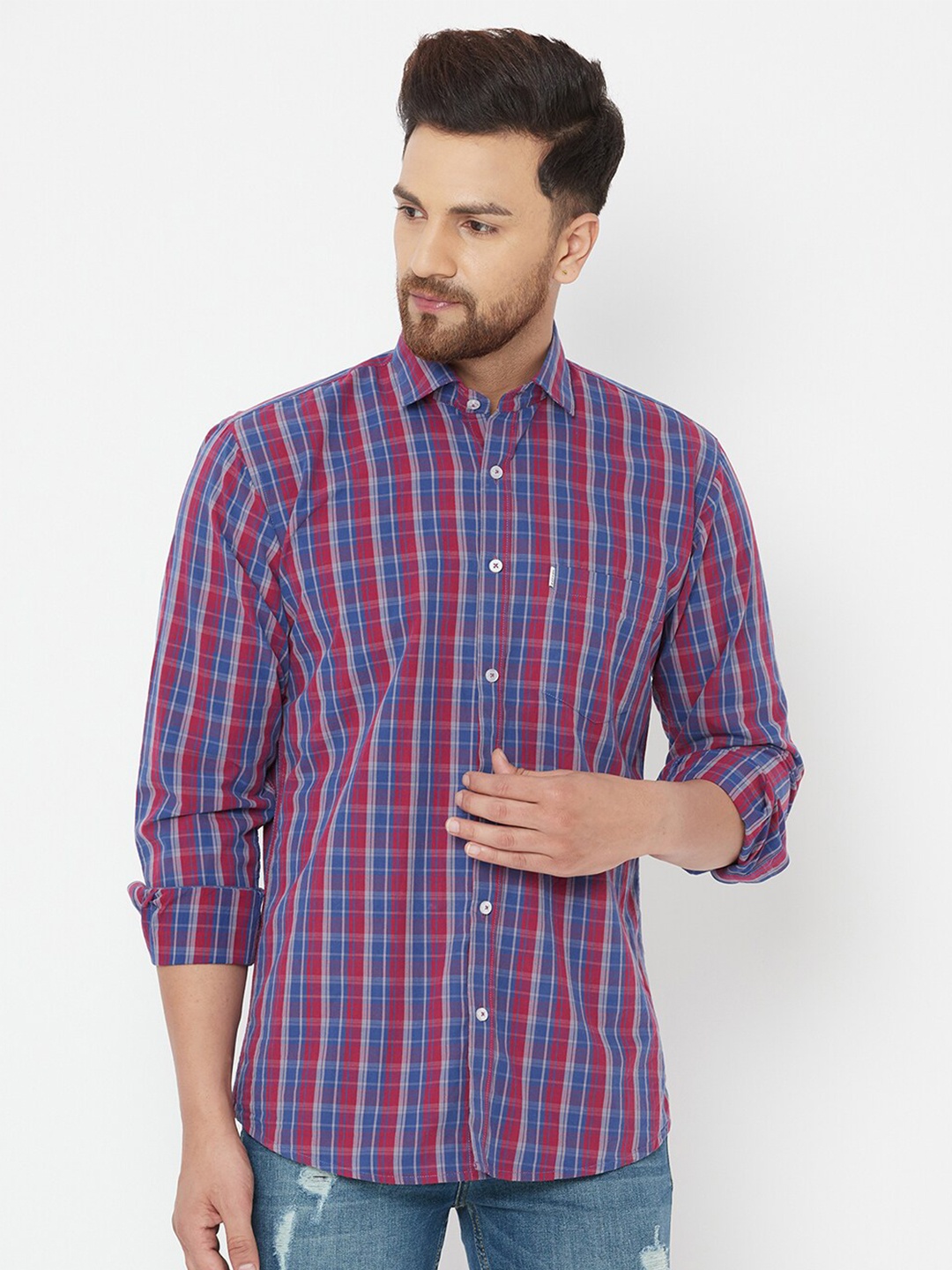 

JOLLY'S Men Maroon & Navy Blue Straight Checked Casual Shirt